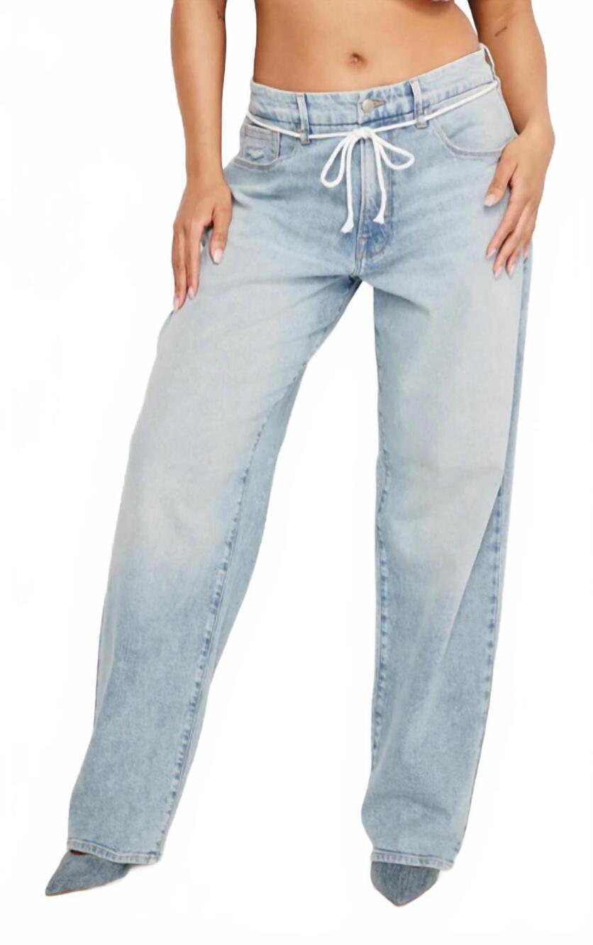 NEW GOOD AMERICAN good 90's loose drawstring belt jeans in blue